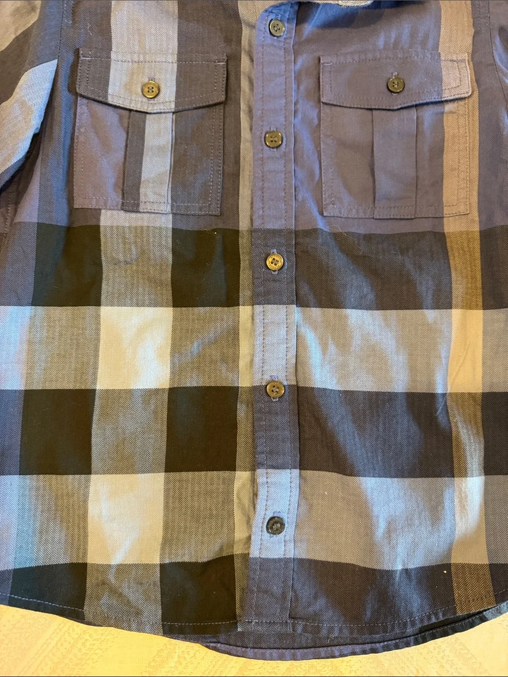 Burberry Children 6Y Blue Herringbone Plaid Button Down Shirt Roll Tab Sleeves
